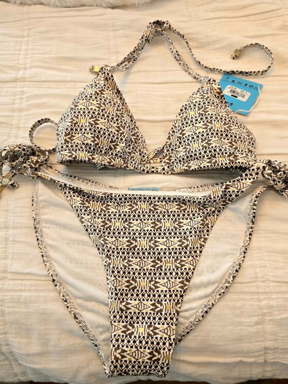 Letarte Maui NWT Gold Accent Brown Mosaic Triangle Bikini Set Size L